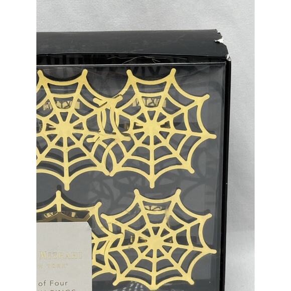 Issac Mizrahi Set Of 4 Spider Web Napking Rings Gold Tone Metal NIB - Picture 4 of 4